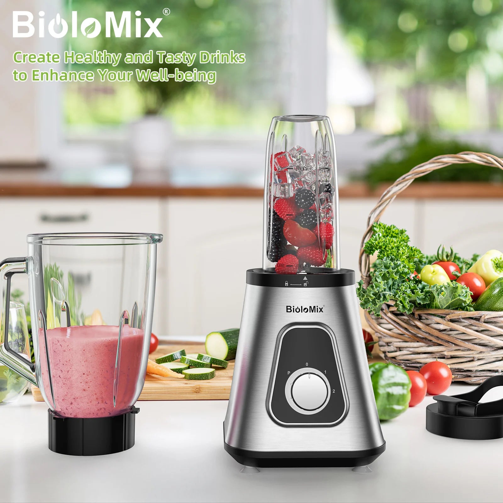Mélangeur professionnel 1300 W avec pichet en verre sans BPA de 1,5 L, parfait pour les smoothies surgelés et les sauces maison