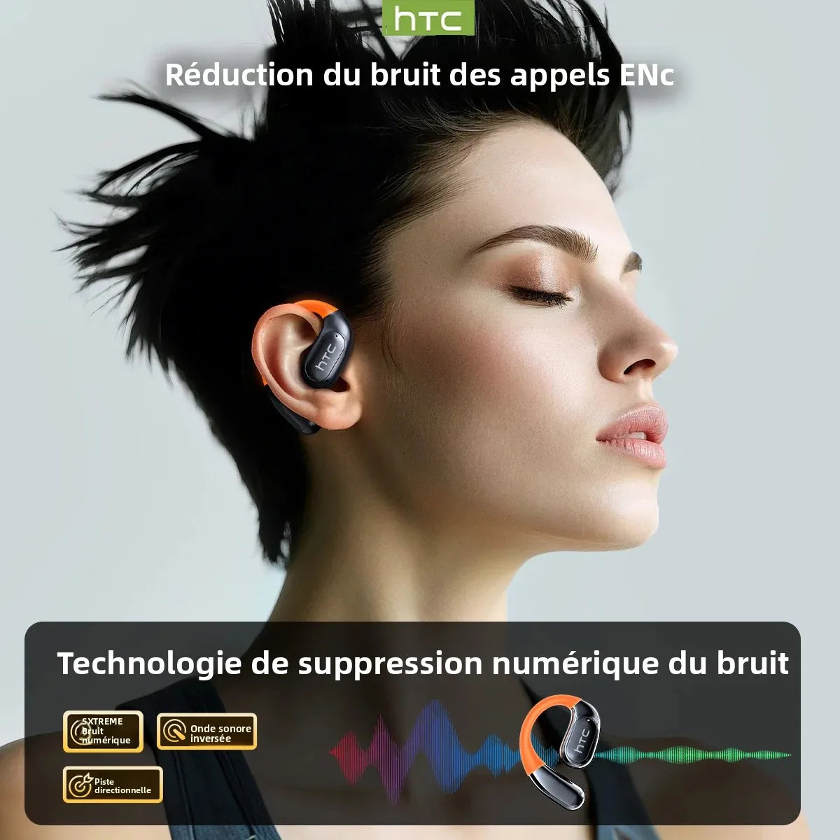 Écouteurs Bluetooth HTC NE27, traducteur IA, casque de sport OWS, écran LCD, casque sans fil, crochet d'oreille lumineux, longue durée de vie