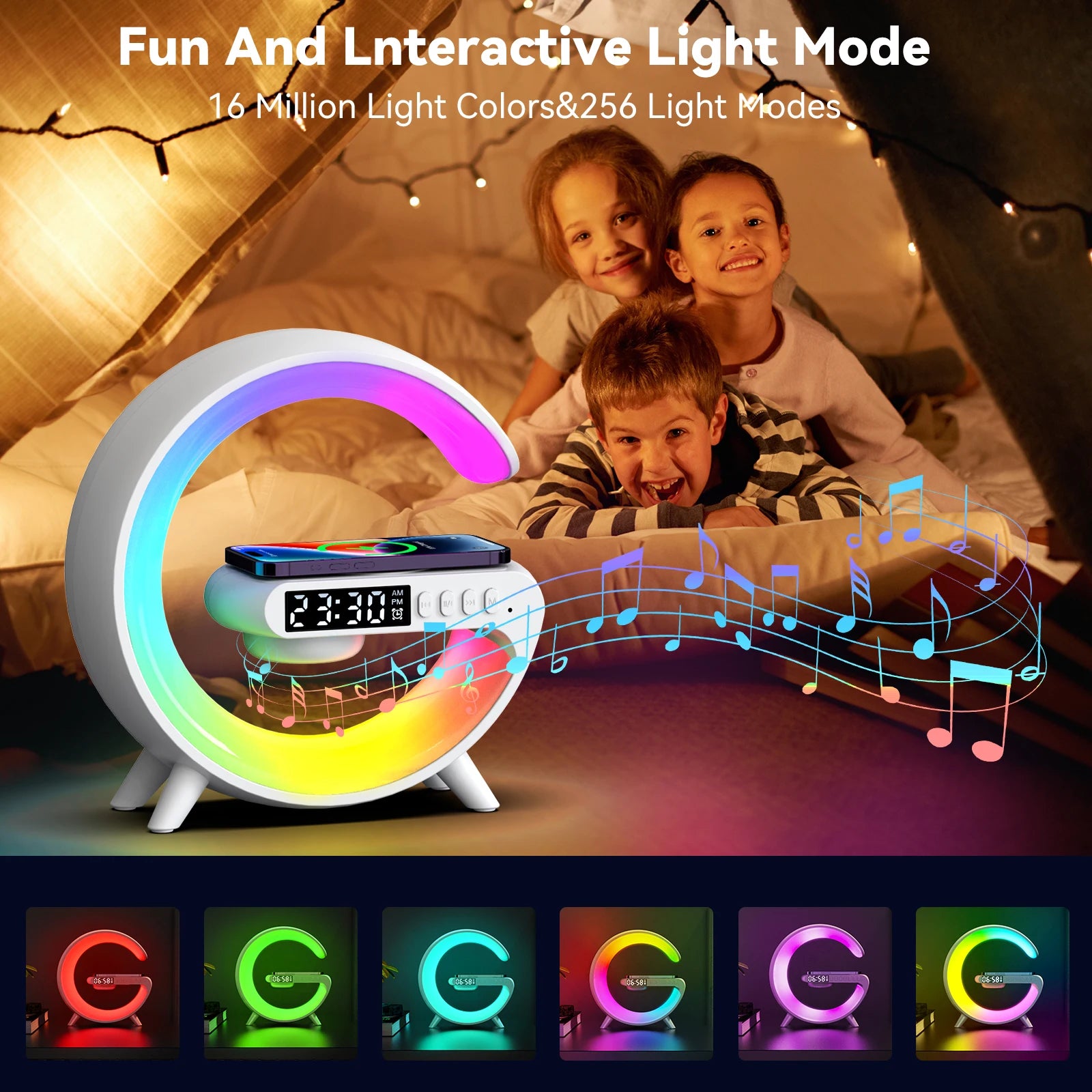 Chargeur sans fil multifonction, haut-parleur TF RGB, veilleuse 15W, Station de charge rapide pour iPhone Samsung Xiaomi Huawei