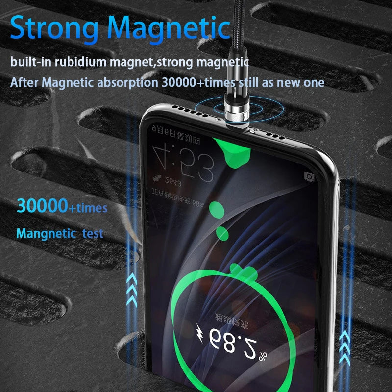 NNBILI 540 ° drehbares magnetisches Micro-USB-Typ-C-Kabel 3A Schnellladedatenkabel für iPhone Xiaomi Mobiltelefon