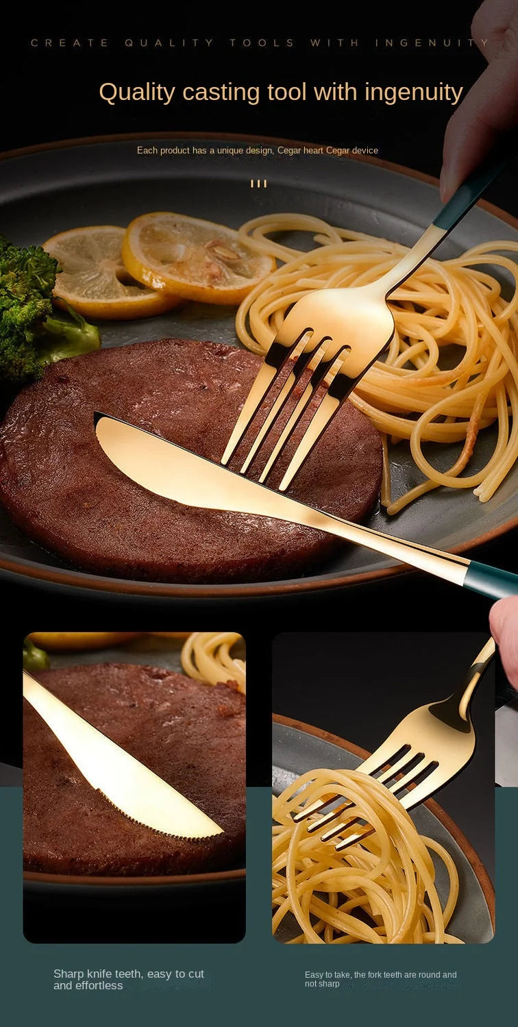 Ensemble de vaisselle en acier inoxydable doré 24 pièces, couteau à steak, fourchette, cuillère à soupe, cuillère à café, couverts lavables au lave-vaisselle, vaisselle de cuisine