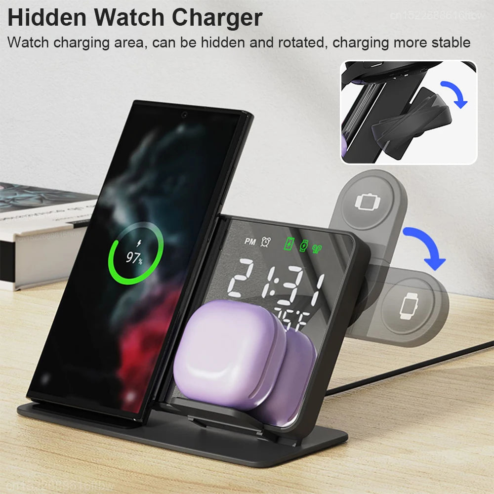 Chargeur sans fil 3 en 1 pour Samsung Galaxy Watch 6 5 Pro, station de charge rapide pour Galaxy S24 S23 S22, réveil, support de charge