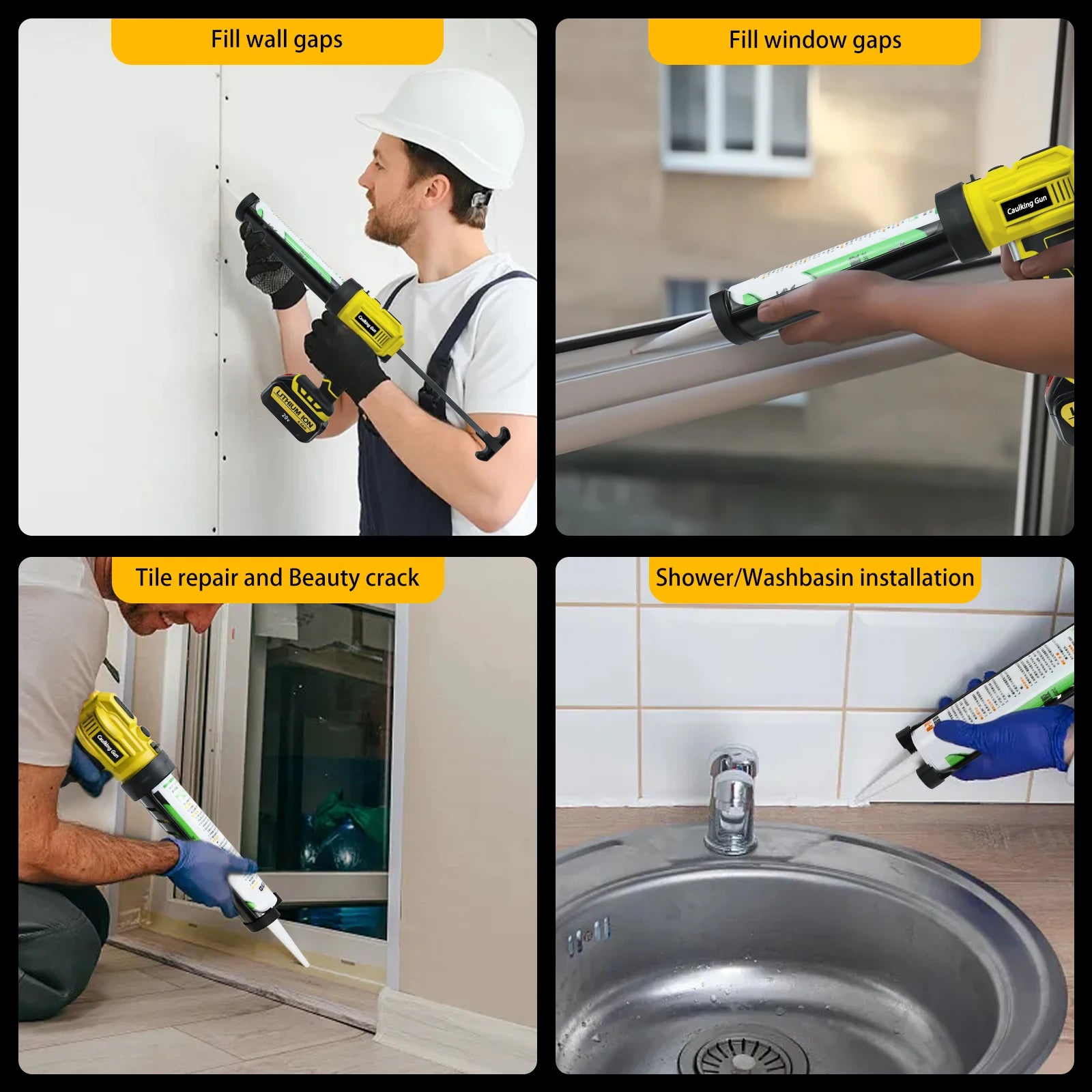 Pistolet à calfeutrer électrique sans fil, pistolet à silicone, 4 vitesses réglables, avec lumière LED, pistolet adhésif pour batterie Makita/Dewalt/Milwaukee