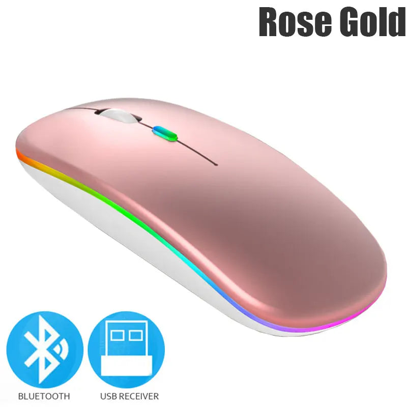 Souris sans fil Bluetooth 5.0 avec éclairage RVB rechargeable par USB pour ordinateur portable, PC, MacBook, souris de jeu 2,4 GHz, 1 600 DPI