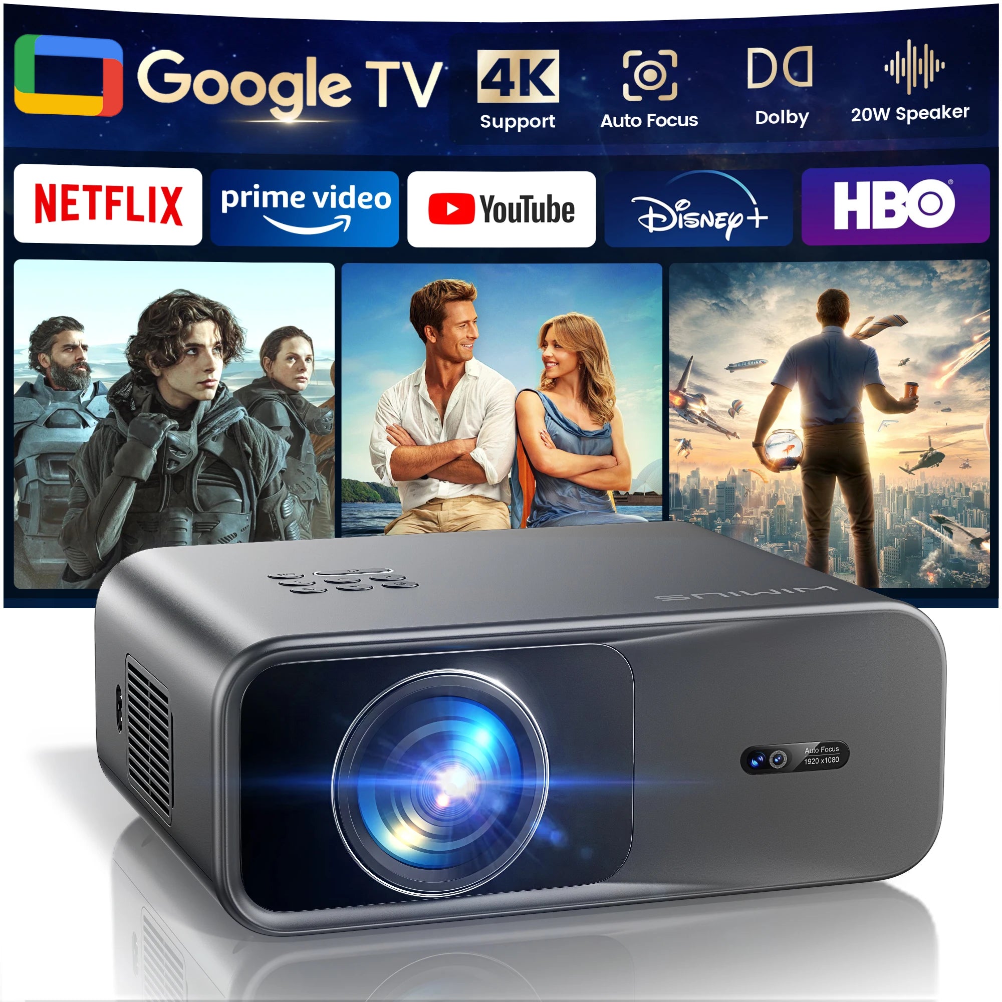 Projecteur Vidéo Wimius 4K Smart Google TV 1200 ANSI – Home Cinéma Portable