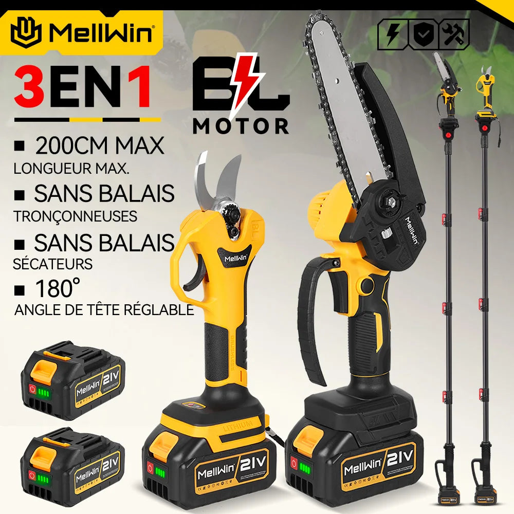 MELLWIN 2m pôle télescopique sans brosse 6in tronçonneuse électrique ciseaux à branches hautes outil d'élagage de jardin pour Makita 18V batterie broche