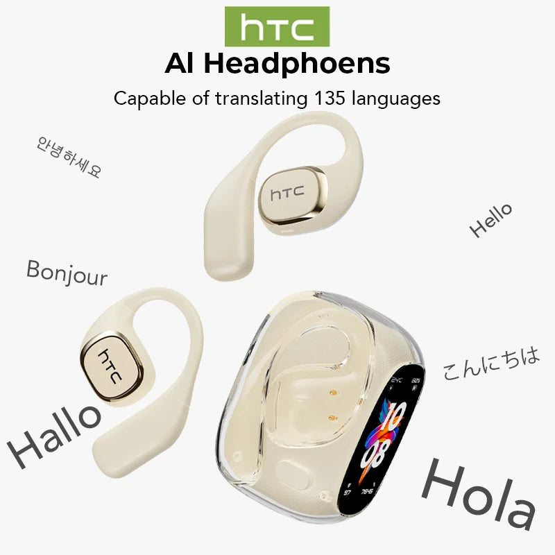 Écouteurs Bluetooth V6.0 HTC NE11, traducteur IA, réduction du bruit, écouteurs sans fil OWS Sports, écran tactile LCD
