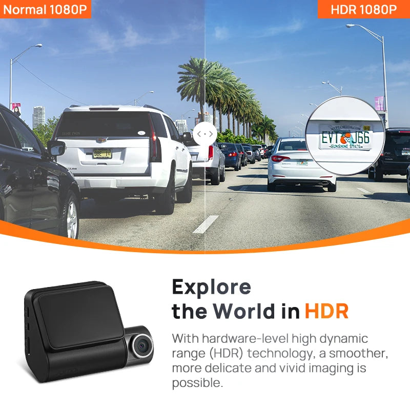 Caméra Dashcam de tableau de bord avec moniteur de stationnement 24h, DVR de voiture, WiFi, FOV 1080 °, 130 P, HDR, 2 écrans en effet IPS, A200, Global