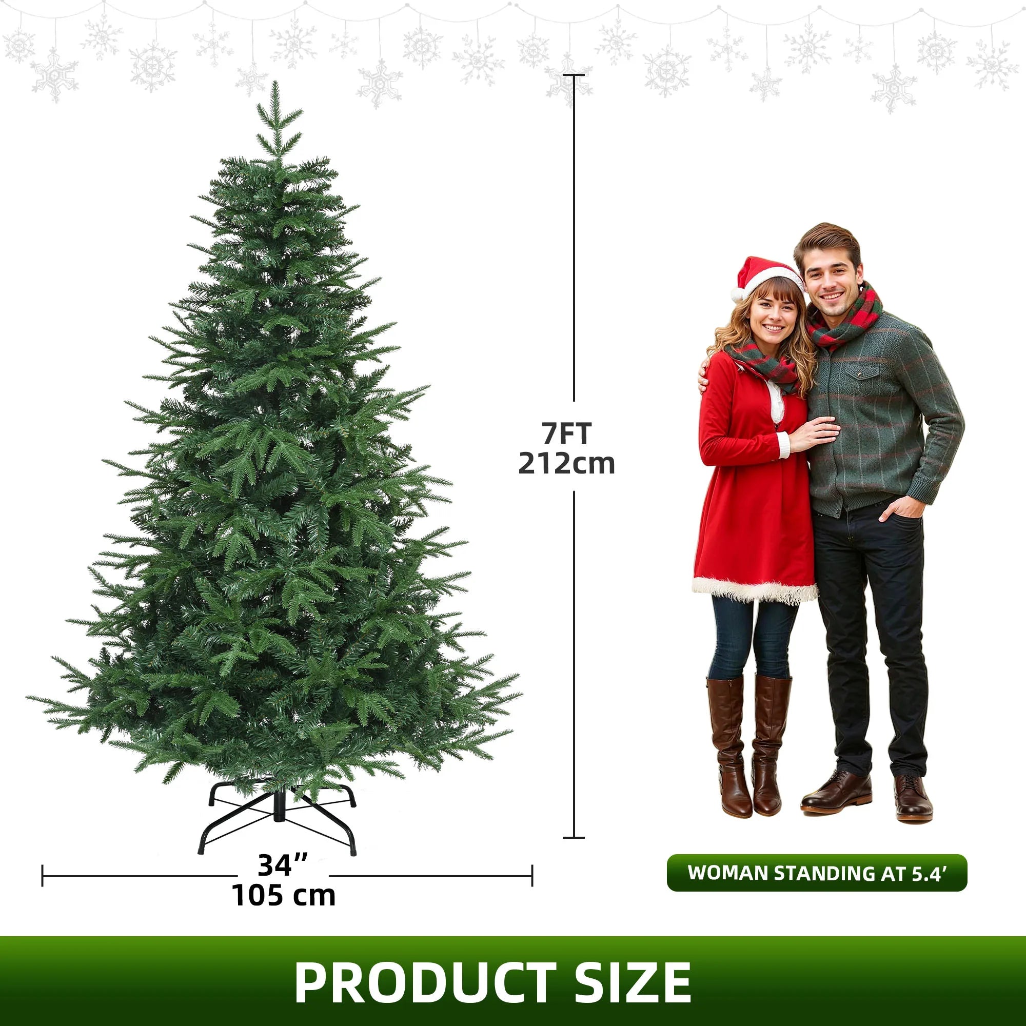 Arbre de Noël Pop-Up 7 pieds Balconera – 1100 Embouts, Structure PE, Montage Facile, Support Pliable (212 × 105 cm)