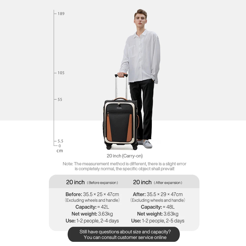 Valise Oxford pour voyage d’affaires Mixi – hommes et femmes, bagage à main, Spinner roues, 20 pouces