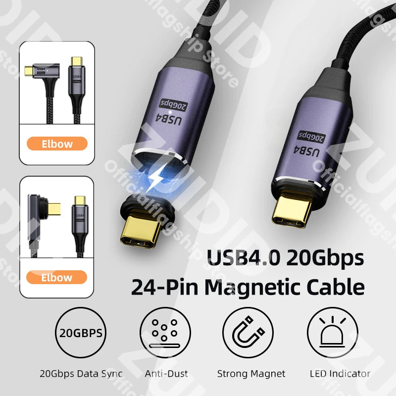 Câble magnétique USB 4.0 20Gbps PD 100W 5A, charge rapide USB Type C vers Type C 8K @ 60Hz, câble de données Thunderbolt 3 pour Macbook Pro 2m