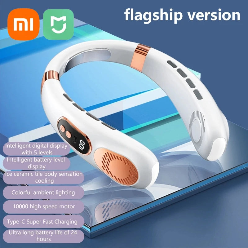 Ventilateur de cou sans pales XIAOMI 2025, 5 vitesses réglables, affichage numérique, USB rechargeable