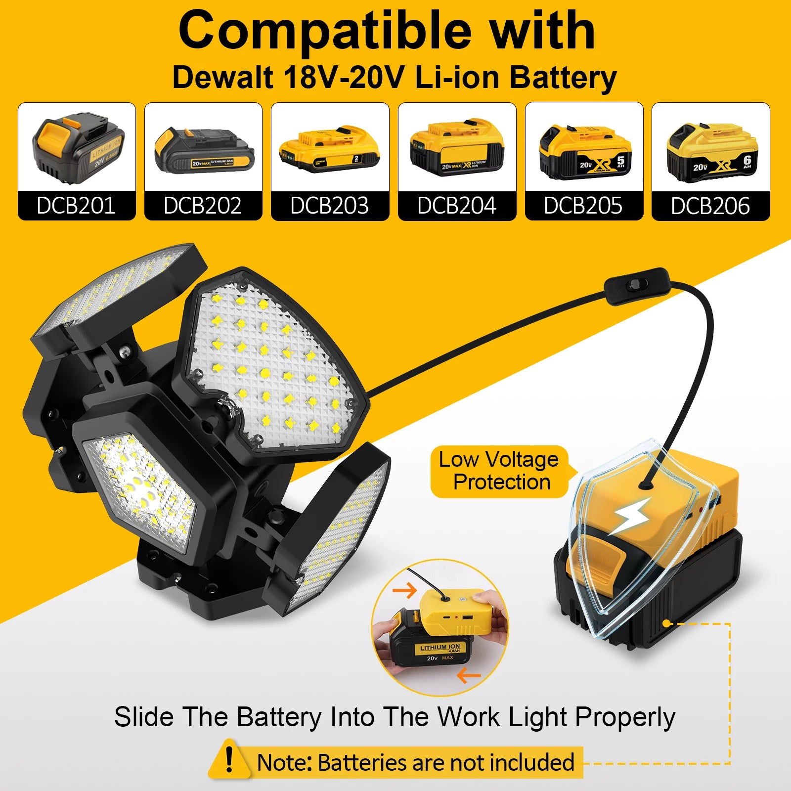 T-SUNRISE LED-Hängeleuchte – Kompatibel mit Dewalt 15-20V, 166 SMD2835 LEDs, verstellbarer Winkel, tragbare Garage- und Hallenbeleuchtung