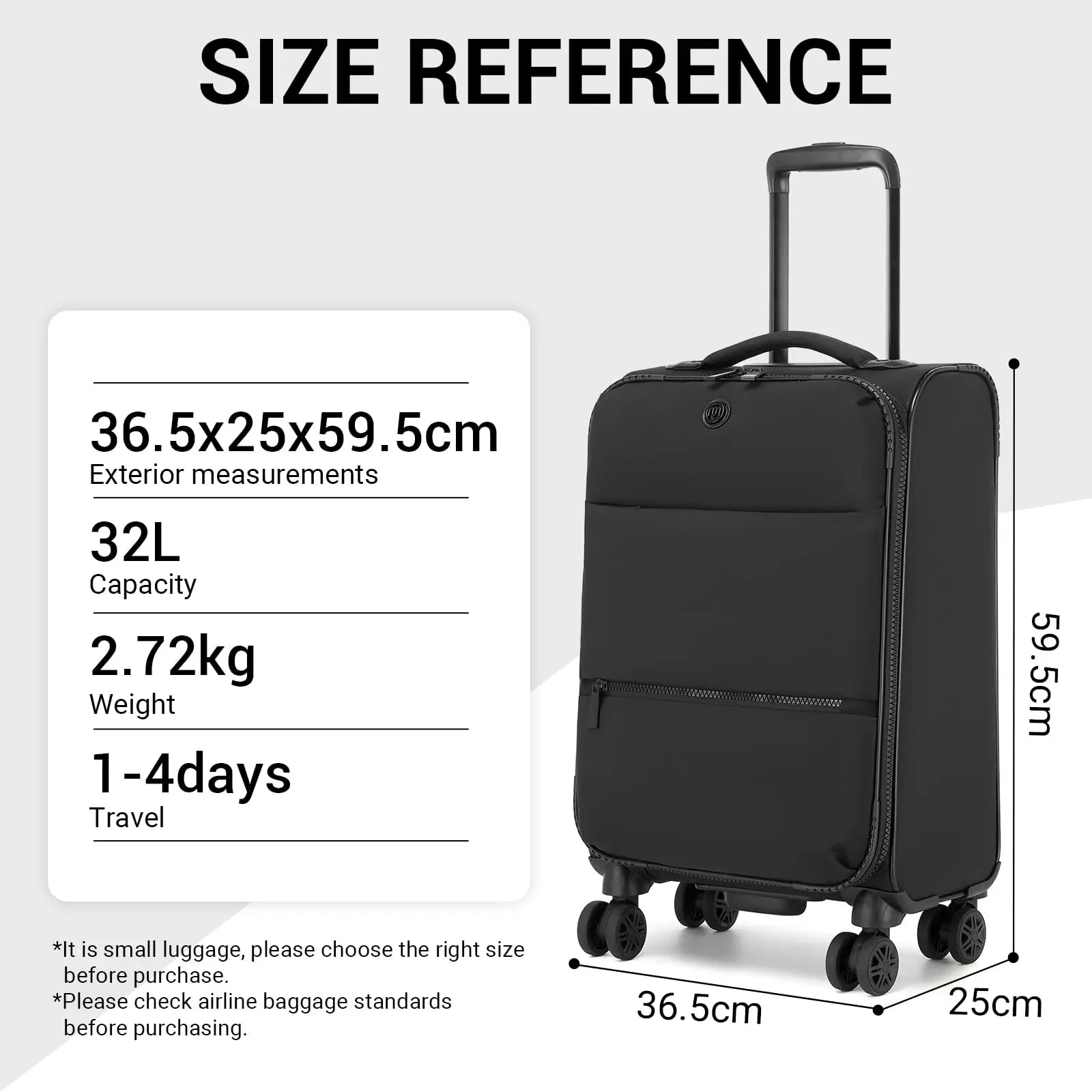 Miss Lulu – chariot léger pour femmes, 59,5x36,5x25 cm, avec compartiment humide séparé, idéal pour les courts voyages et les affaires