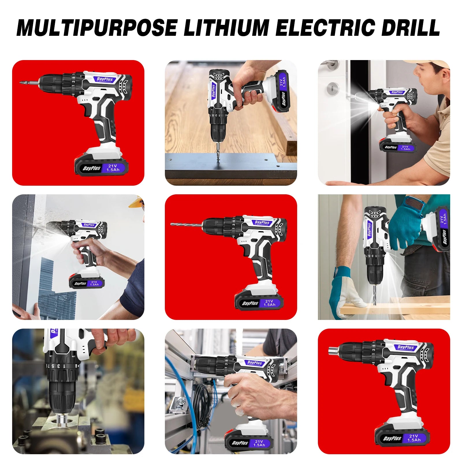 Perceuse/Visseuse électrique sans fil portable 21V,