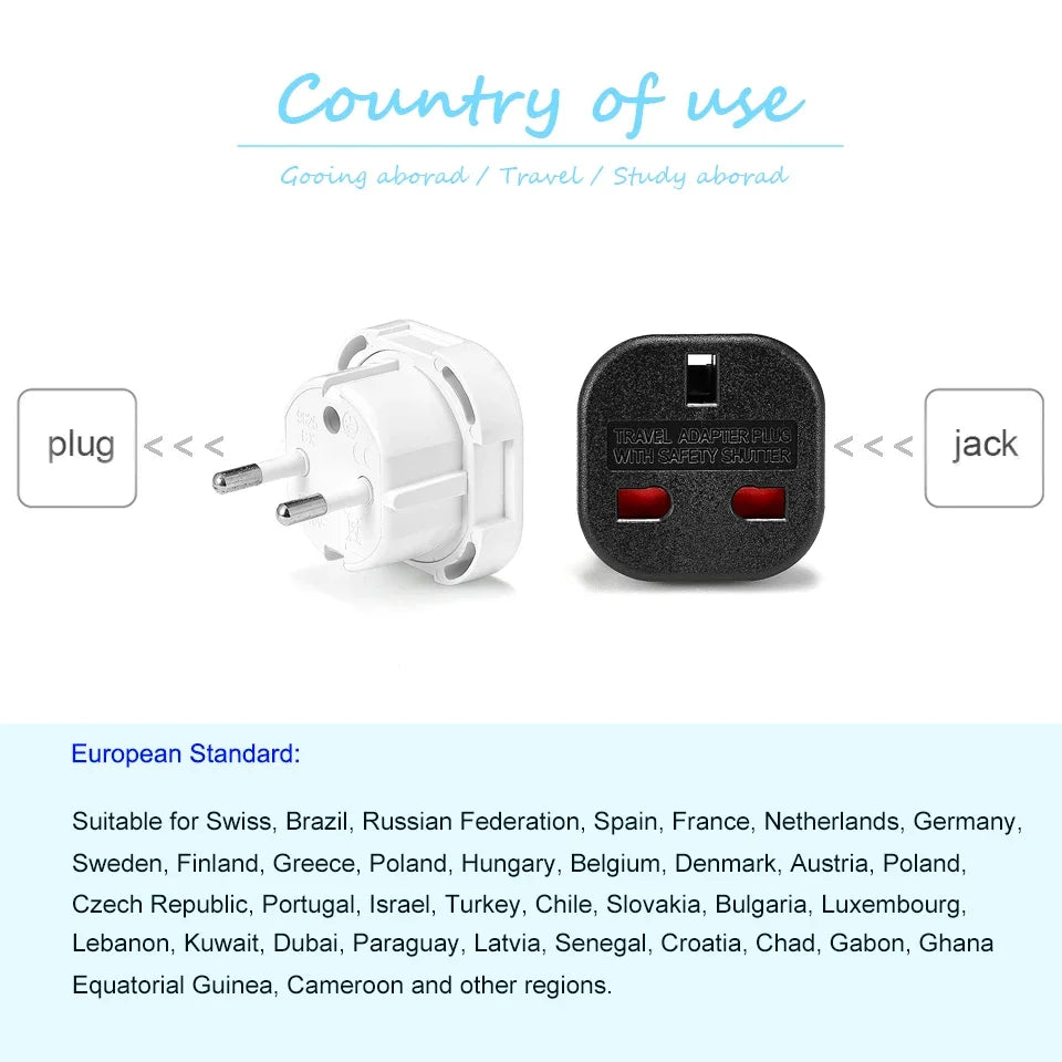 Convertisseur de prise de voyage, adaptateur secteur, chargeur mural AC, adaptateur secteur, prises électriques britanniques, Royaume-Uni vers UE, 220V, 1PC