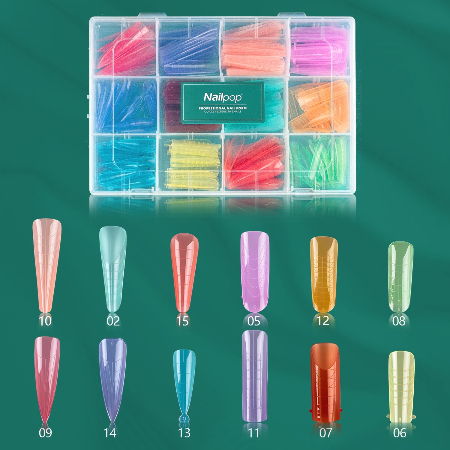 Moules réutilisables à double forme pour ongles, 75/150/288/360 pièces, avec échelle, différentes tailles et formes, kit DIY Nail Art