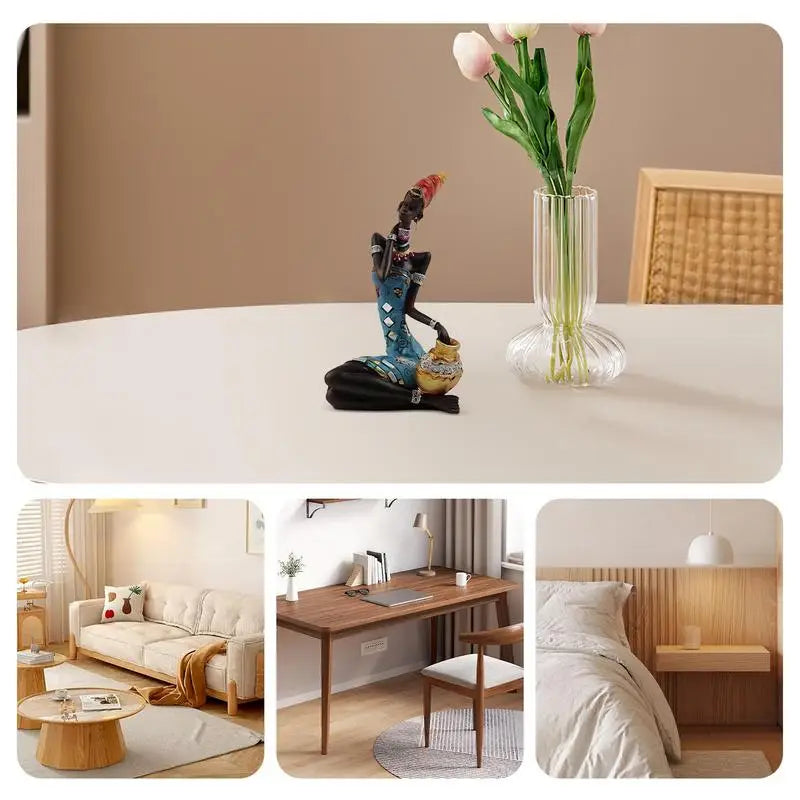 Vintage afrikanische Kunststatuette für Schlafzimmer, Skulpturen afrikanischer Frauen, dekorative Stammesmädchenfigur