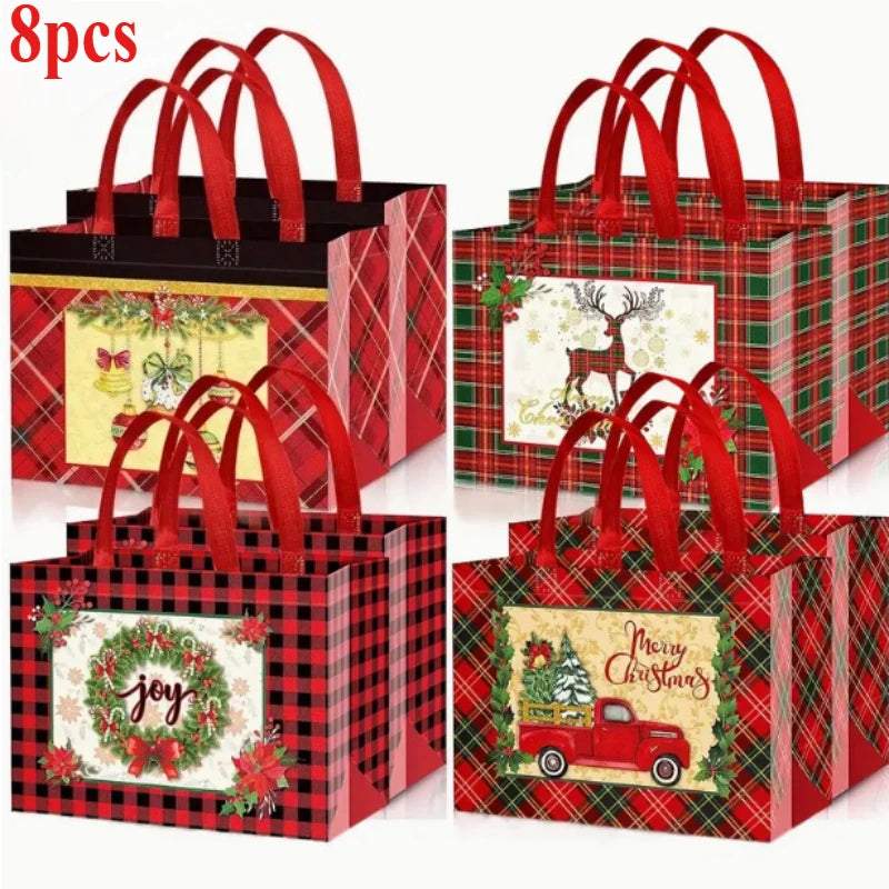 Sacs cadeaux de Noël non tissés avec poignées 4 ou 8 pièces