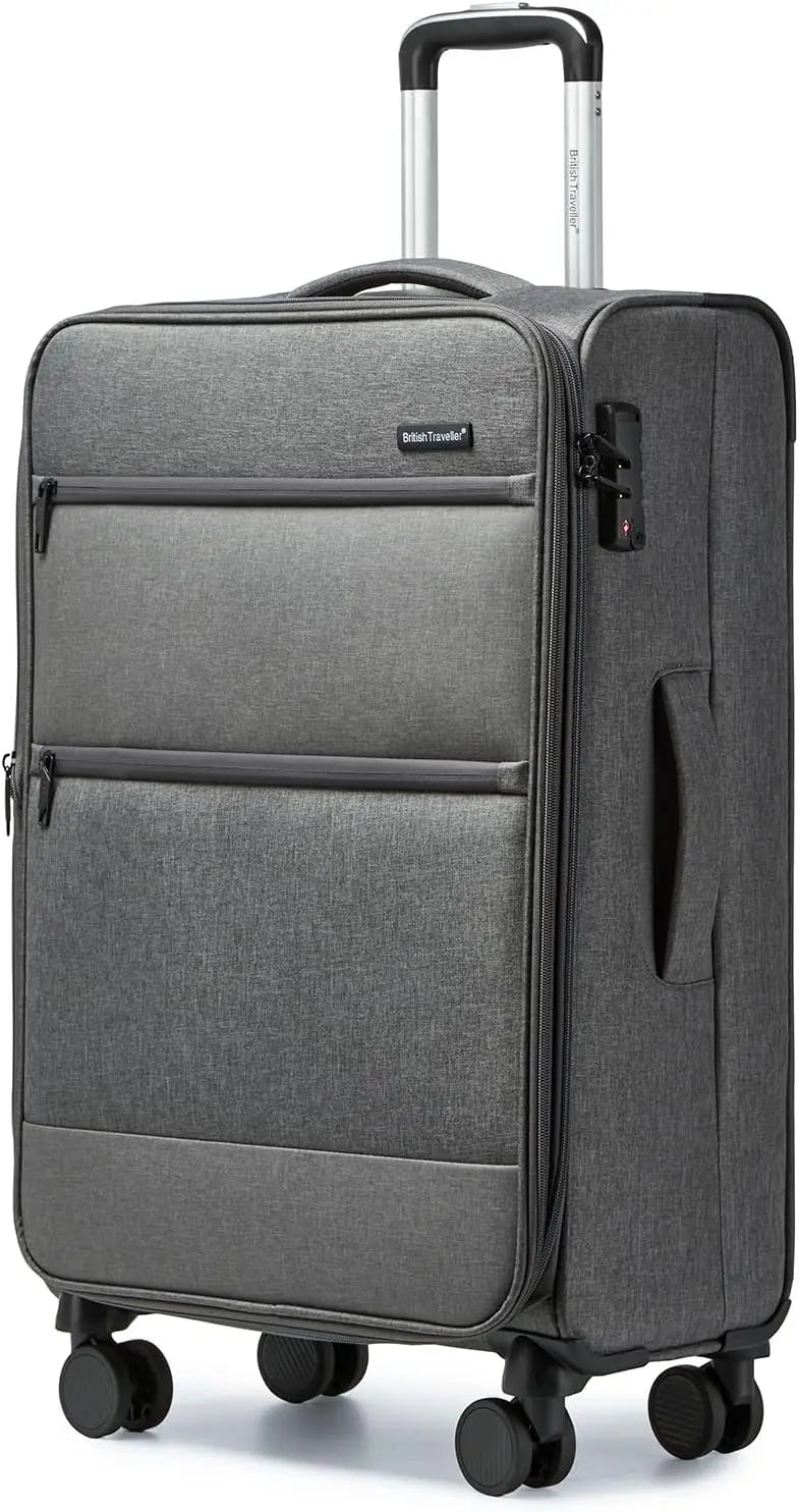 British Traveller – Valise souple légère à 4 roues avec serrure TSA, taille M, bleu
