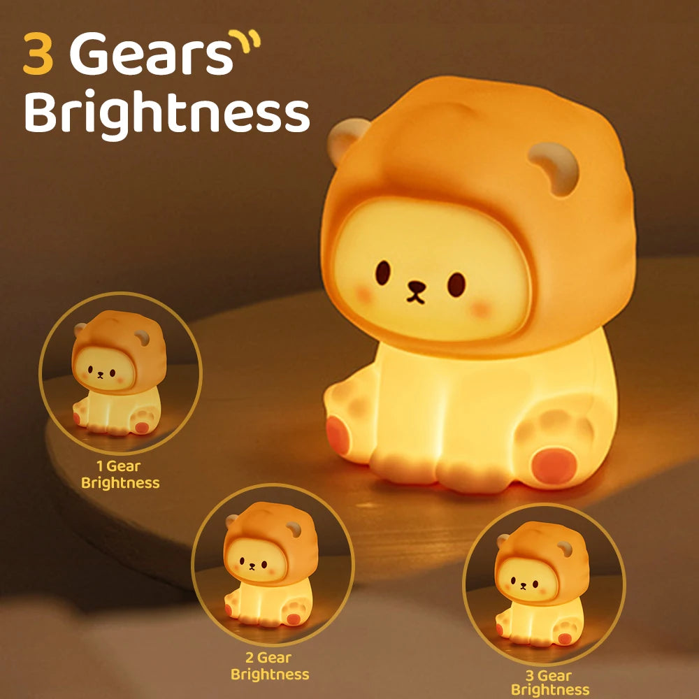 LED Silikon-Nachtlicht Panda/Löwe für Kinder – USB wiederaufladbar