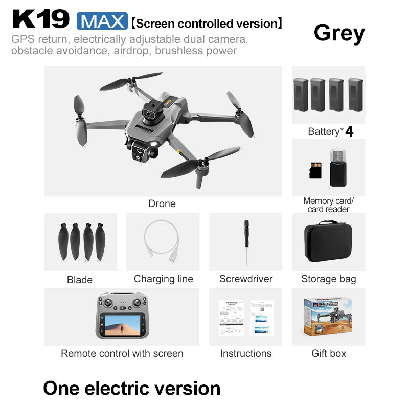 2025 K19Max GPS Retour Drone 5G – 8K HD Double Caméra, Écran Omnidirectionnel, Évitement d’Obstacles, Drone RC