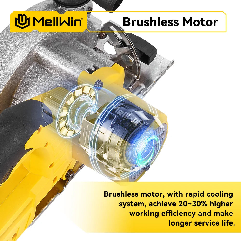 Scie circulaire électrique sans balais MELLWIN 6 pouces (150 mm) – scie portative sans fil pour bois et matériaux divers, compatible batterie Makita 18 V / 21 V