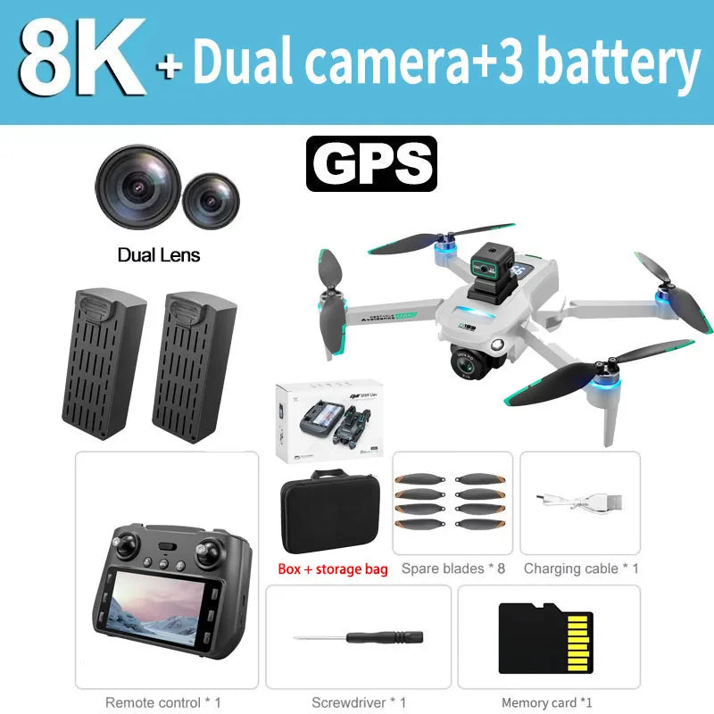 Drone GPS Pro 5G Double Caméra 8K HD – Photographie aérienne avec écran et évitement d’obstacles