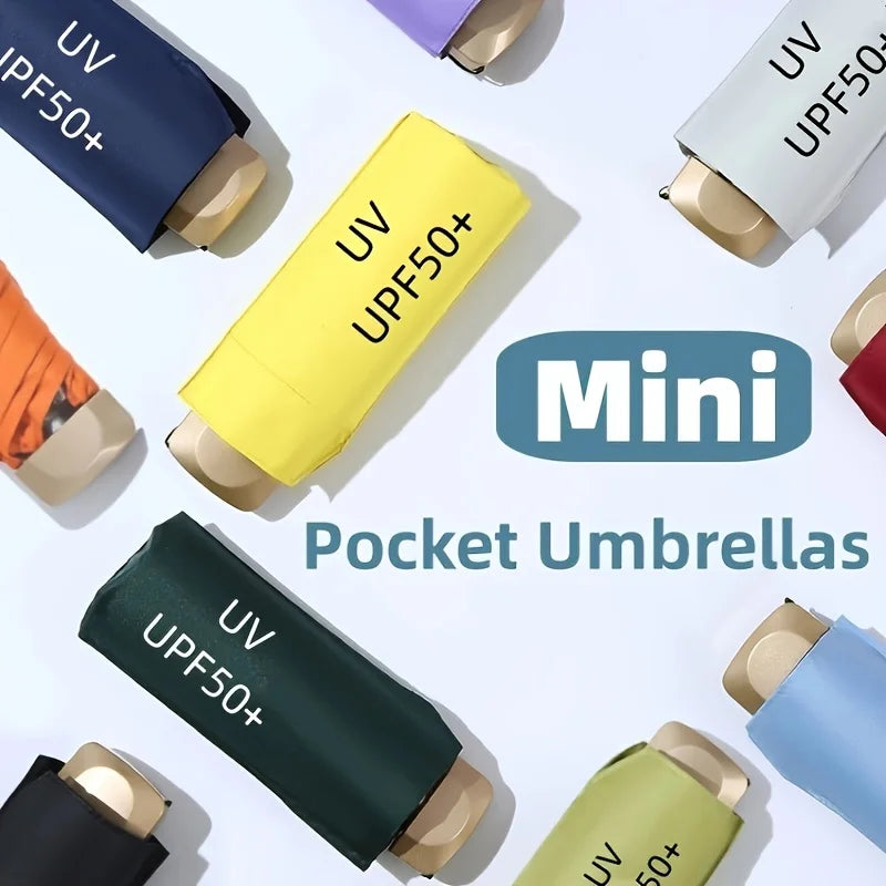 Mini Parapluie Pliant en Vinyle, Petite Poche, Pluie, Voyage, Protection UV, Pare-Soleil, Capsule Parasol