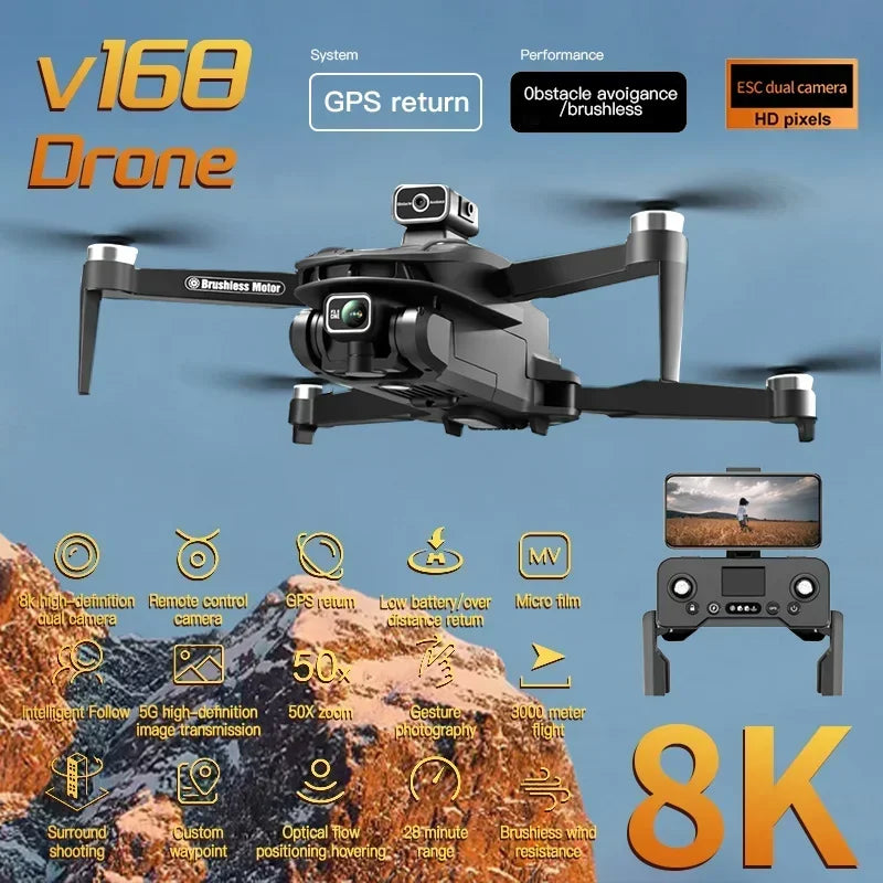 Drone Xiaomi V168 8K 5G GPS Professionnel, Photographie Aérienne HD, Caméra Double, Évitement Omnidirectionnel des Obstacles, Modèle Original