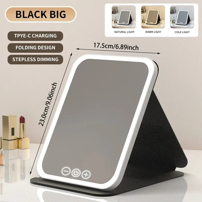 Miroir de Maquillage LED Pliable – 3 Couleurs, Tactile, Rechargeable, Voyage & Maison