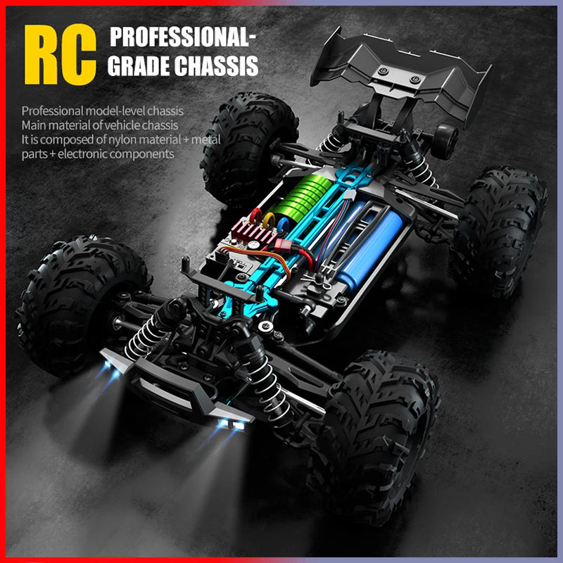 Monster Truck-Voiture tout-terrain télécommandée pour garçons, voiture 4x4, haute vitesse, 75km, h, lumière de LED, sans balais, versi1/16, RC