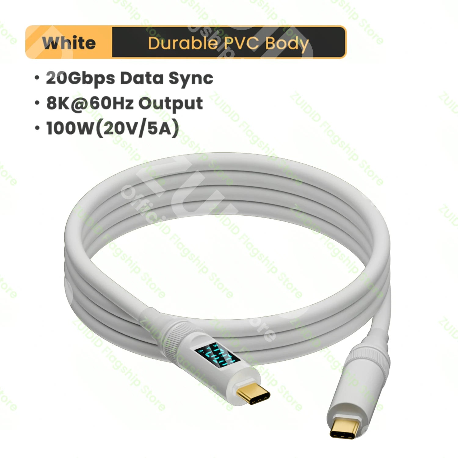 100-W-5-A-USB-C-Kabel mit LED-Anzeige, USB 3.2 10 Gbit/s USB-C auf Thunderbolt 3-Kabel (Typ C) für iPhone 15 Pro, MacBook Pro, Samsung, Xiaomi, 2 m