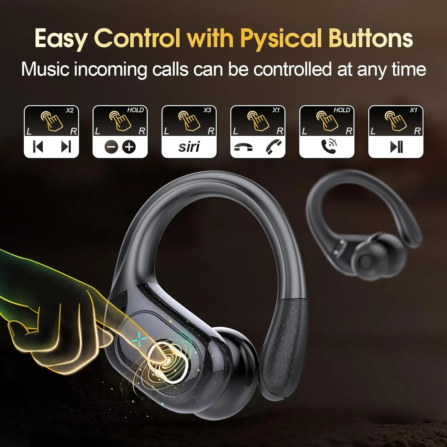 Bluetooth 5.4 IPX7 TWS Sports Earphones, HiFi Bass Wireless Headphones, LED Touch Handsfree Earphone, Noise Cancelling, Waterproof Headset