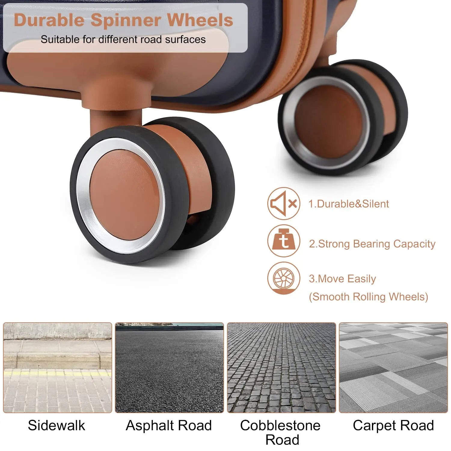 Ensemble de valises rigides 3 pièces 100 % PP British Traveller – 8 roues spinner, serrure TSA, bleu foncé