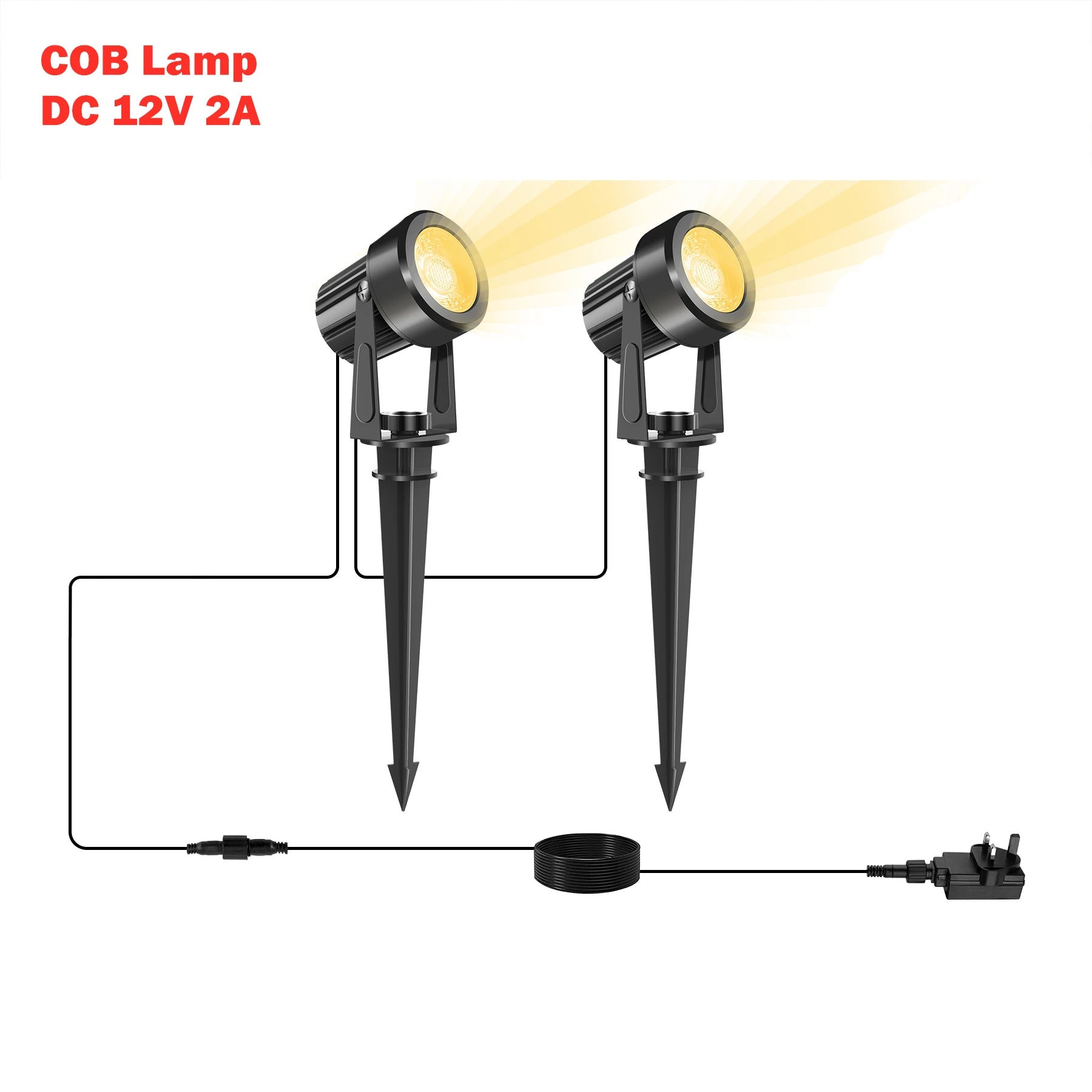 12V/27V LED Niedervolt Gartenbeleuchtungsset – 2 bis 10 Leuchten, 800LM, IP65 wasserdicht, warmweißes Licht 3000K