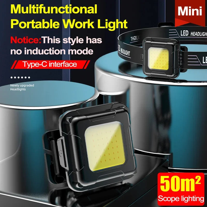 Lampe de poche frontale à induction, mini lampe LED USB, super lumineuse, pêche de nuit, lampe de poche portable extérieure, 1-8 pièces
