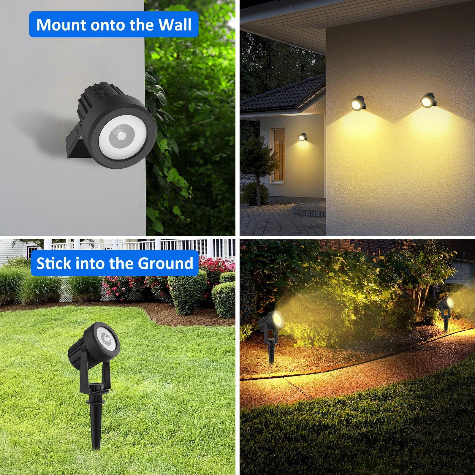 T-SUNRISE Solar-LED-Strahler – IP65, RGB und warm-/kaltweiß, 1/2/4 Leuchten, Außenbeleuchtung für Garten und Dekoration