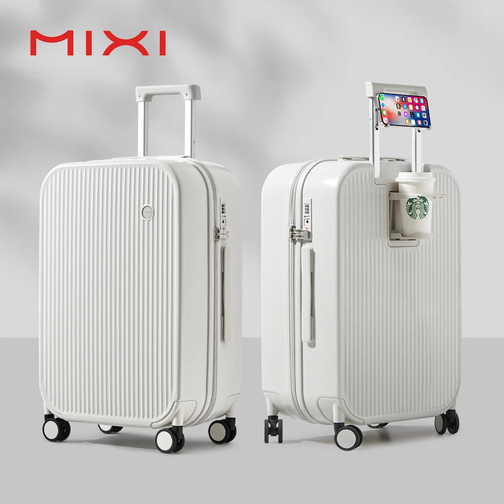 Valise Mixi 2024 – Bagage à main avec support pour téléphone, coque rigide PC, roulettes
