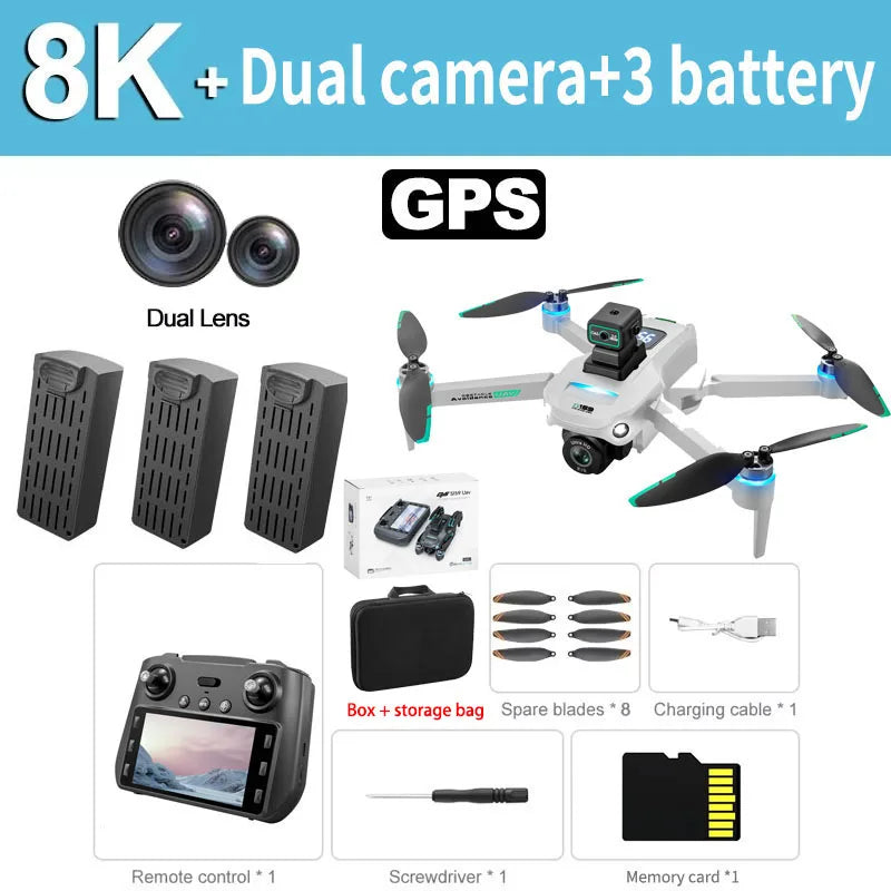 Drone GPS Pro 5G Double Caméra 8K HD – Photographie aérienne avec écran et évitement d’obstacles