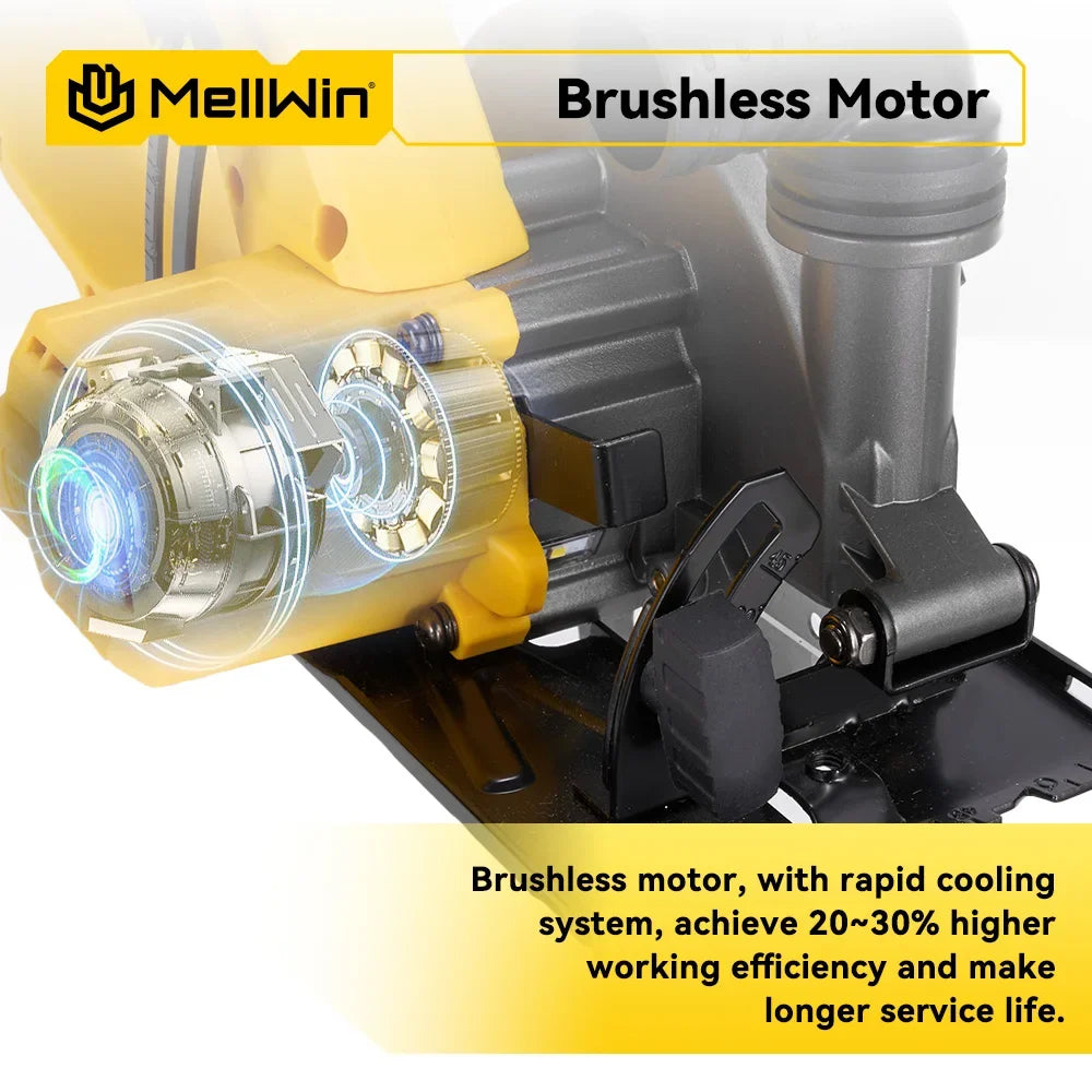 MELLWIN – scie circulaire électrique sans balais, 150MM, 6 pouces, angle réglable, outil de coupe pour le travail du bois, pour broche de batterie Makita 18V