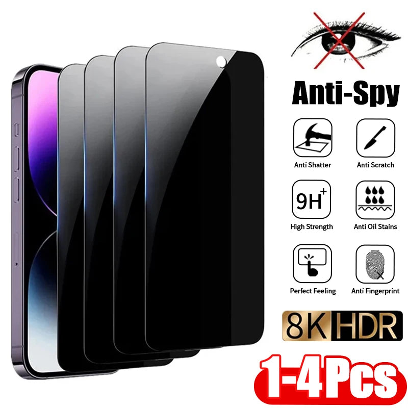 Protecteur d'Écran Anti-Espion en Verre – Couverture Complète de Confidentialité pour iPhone 16/15/13/11/14 Pro Max/X/XS Max – 1 à 4 Pièces