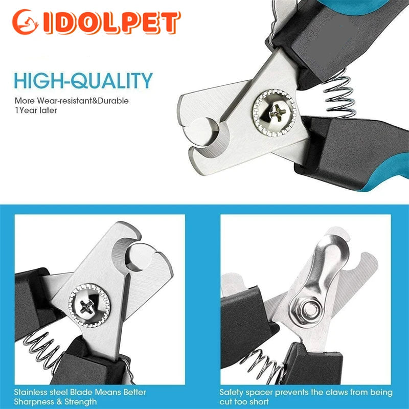 Coupe-ongles professionnel pour animaux de compagnie avec protection de sécurité, ciseaux en acier inoxydable, soins des griffes pour chats et chiens, fournitures de toilettage, taille adaptée