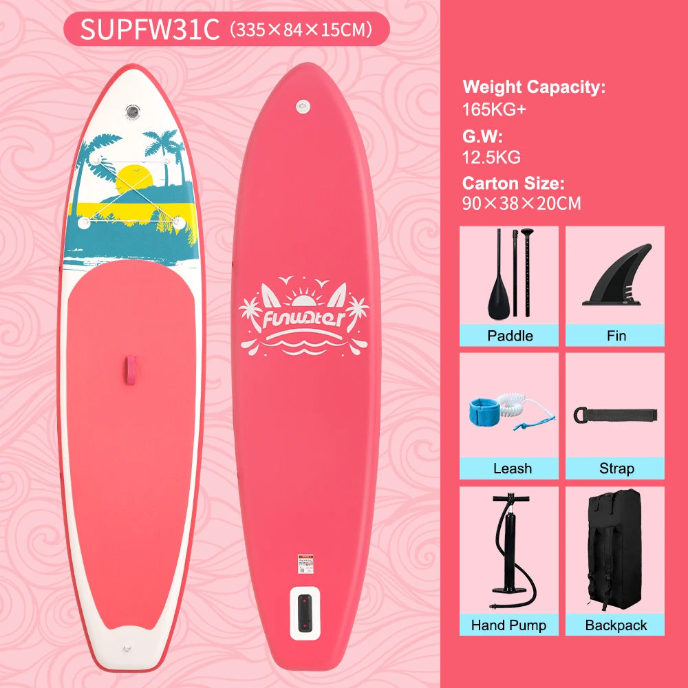 Planche de Paddle Gonflable Antidérapante FunWater, Sports Aquatiques, 335x83x15cm