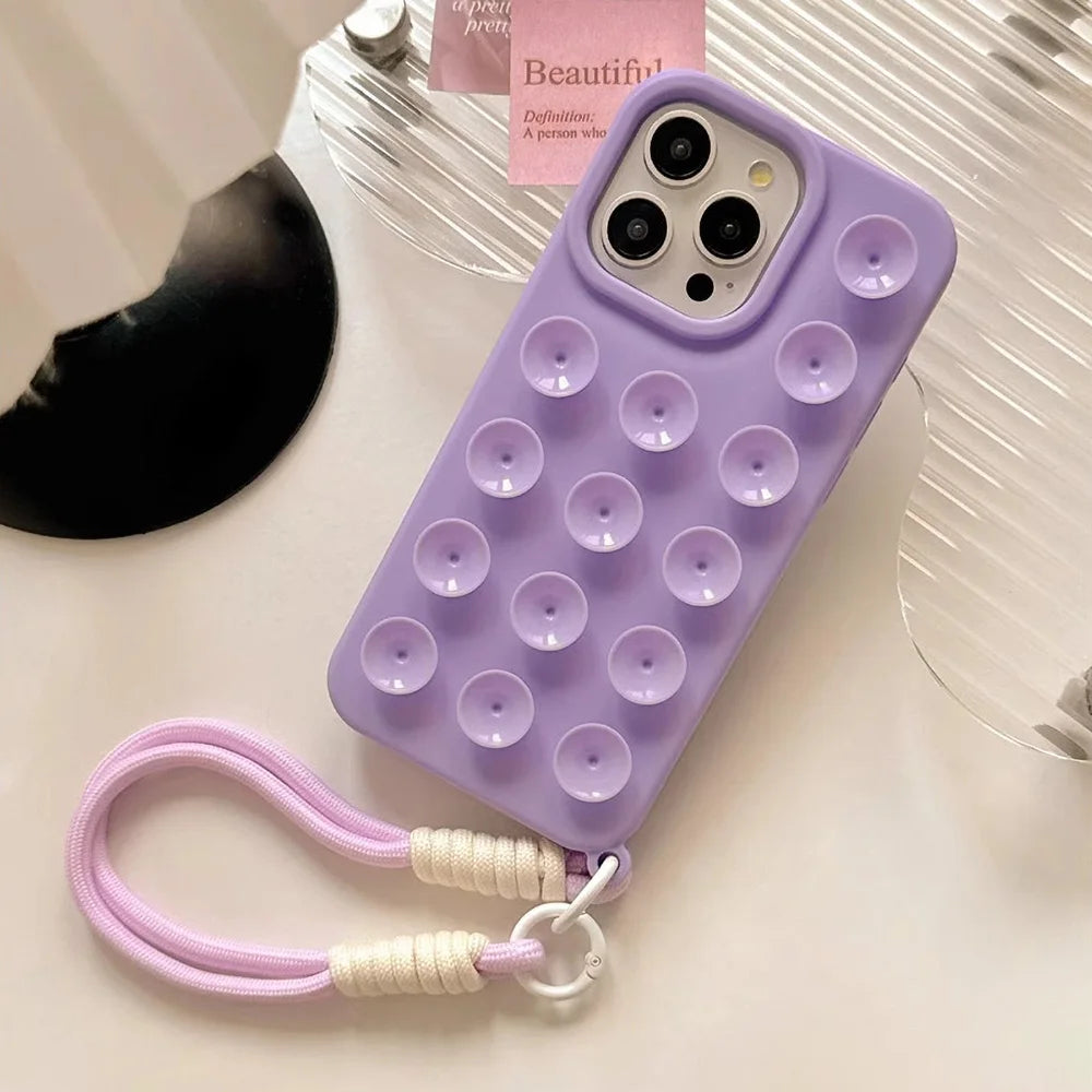 Coque de téléphone en Silicone souple à ventouse – Étui antidérapant antichoc couleur bonbon – iPhone 17/16 Pro Max/15 Pro Max Plus/14/13/12/XR