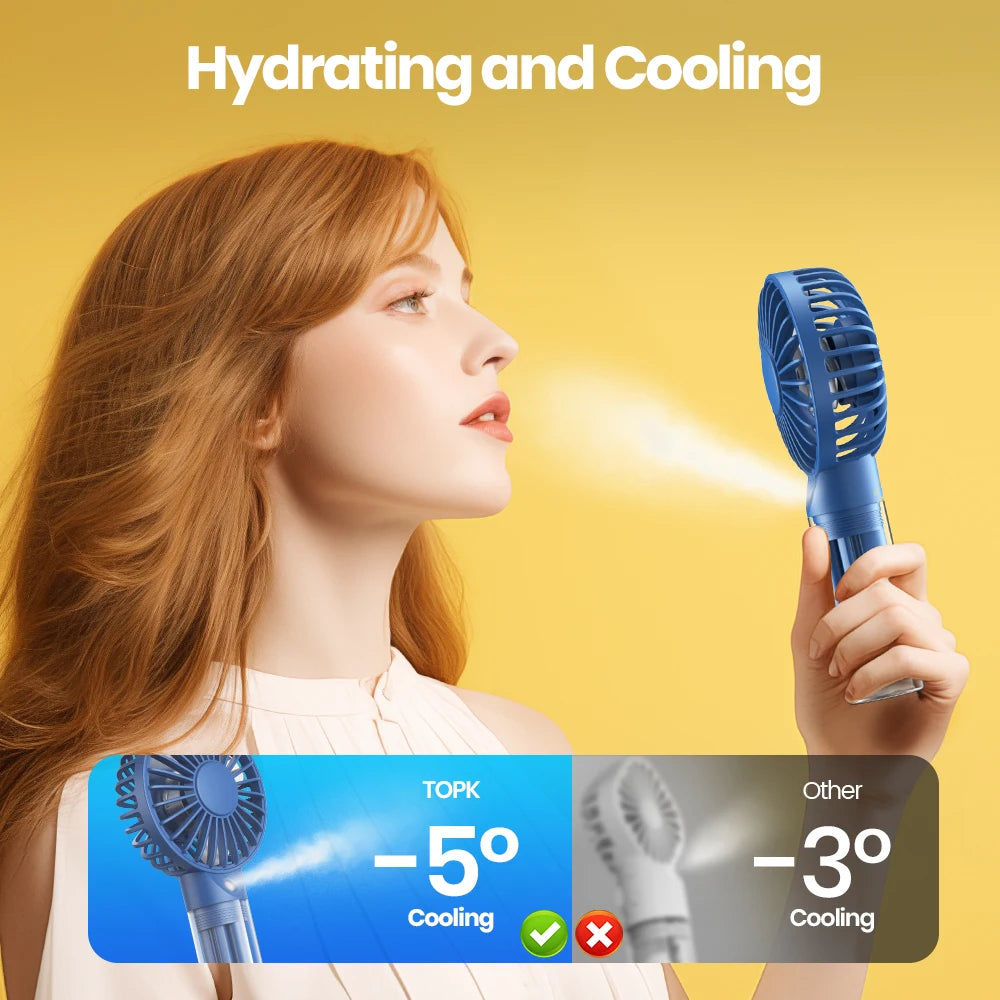 Mini ventilateur portable TOPK avec brumisateur d'eau, capacité de 2000 mAh et fonction d'humidification pour l'été, ventilateur électrique personnel, ventilateurs USB