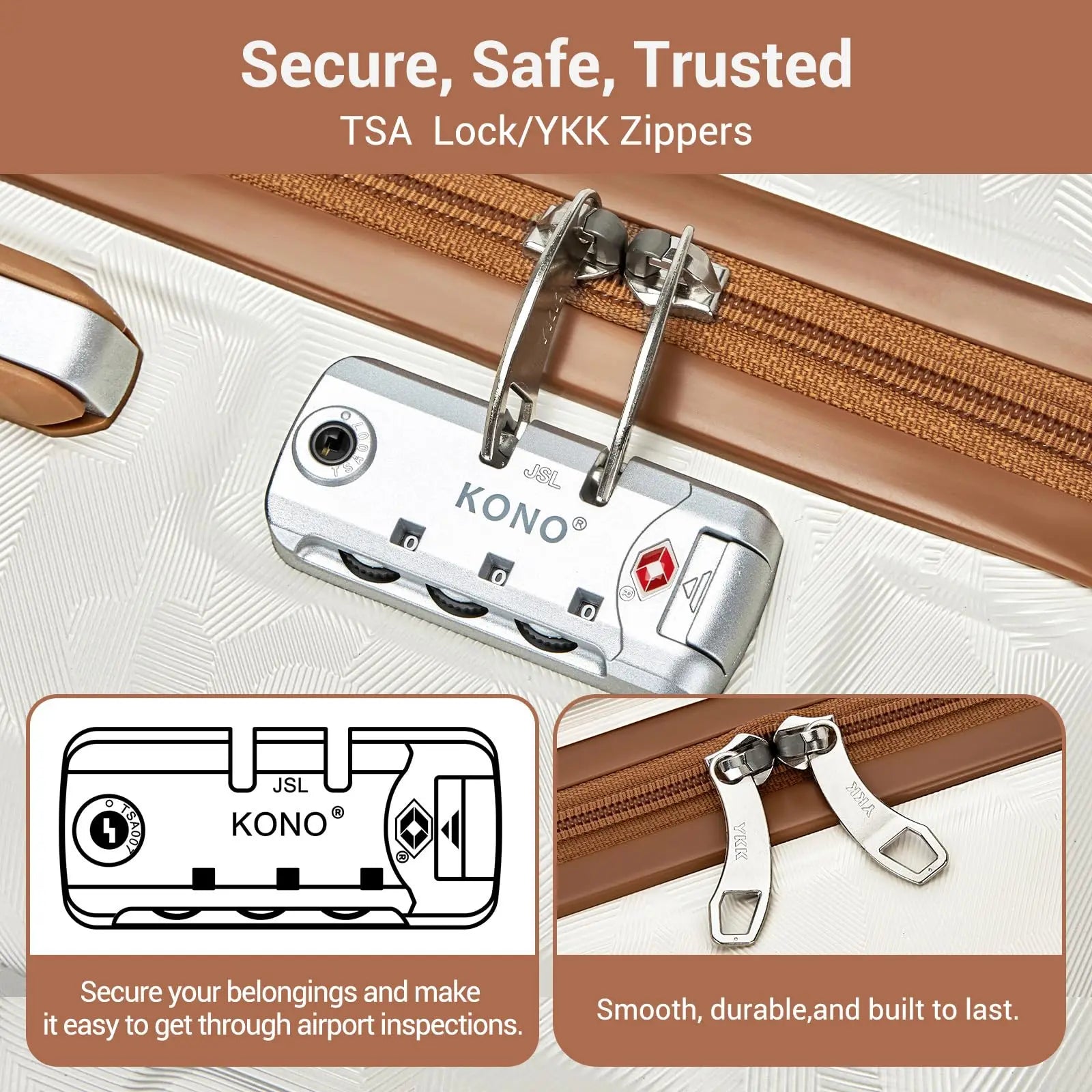 Ensemble de bagages de cabine ABS 3 pièces KONO, léger, serrure TSA, bagage à main pour voyage