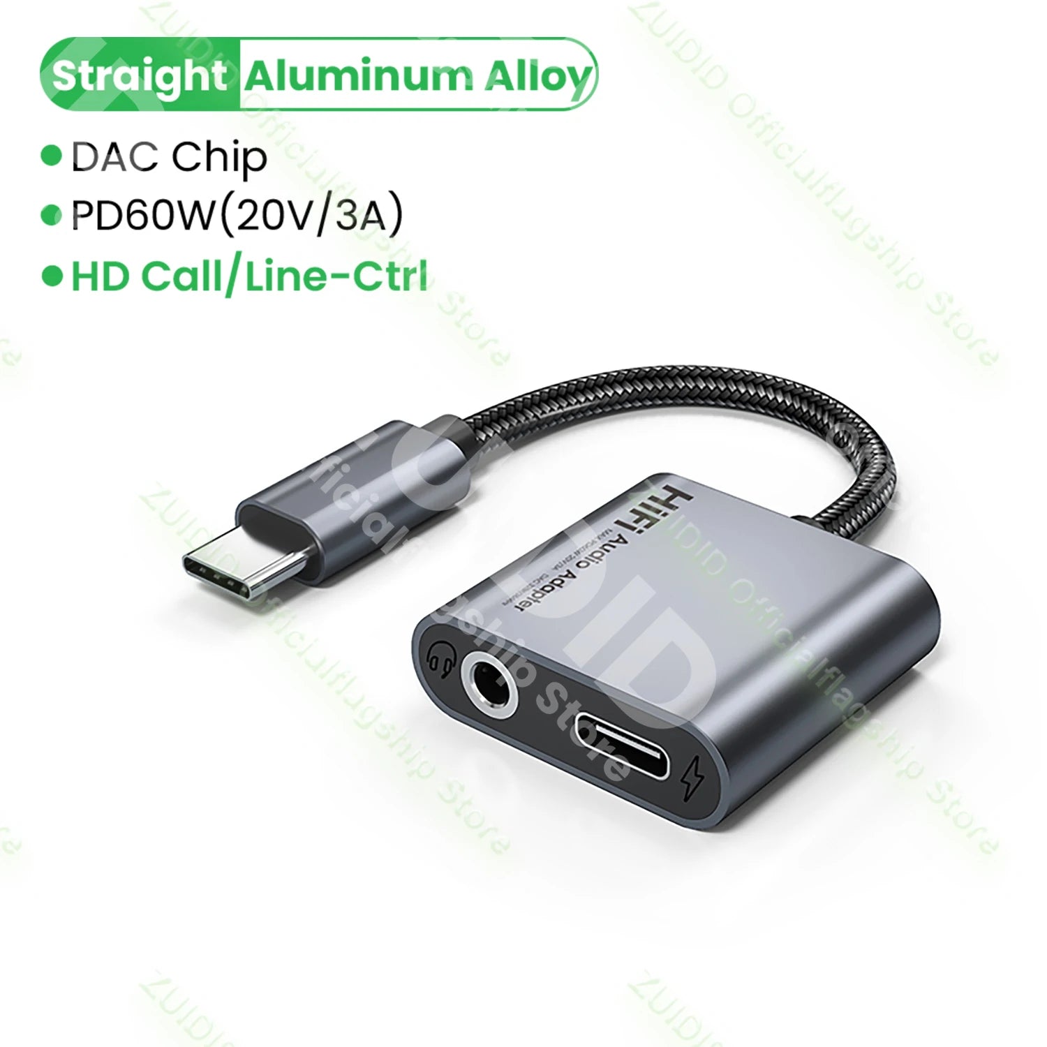 Adaptateur Audio Aux 2 en 1 USB C à 3.5mm/Type C PD60W, charge rapide 32 bits/384KHz DAC, convertisseur de casque Audio Aux pour iPad Samsung