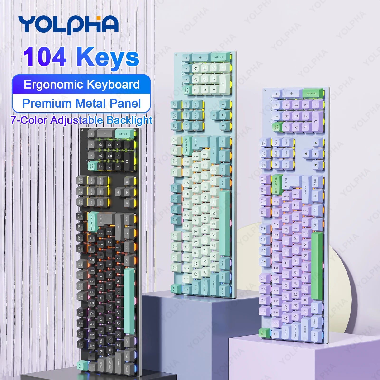 Clavier filaire ergonomique rétro4.2 pratique, clavier 104 prédire pour les affaires, le bureau, les jeux, les touches suspendues, l'équipement de jeu, 7 documents