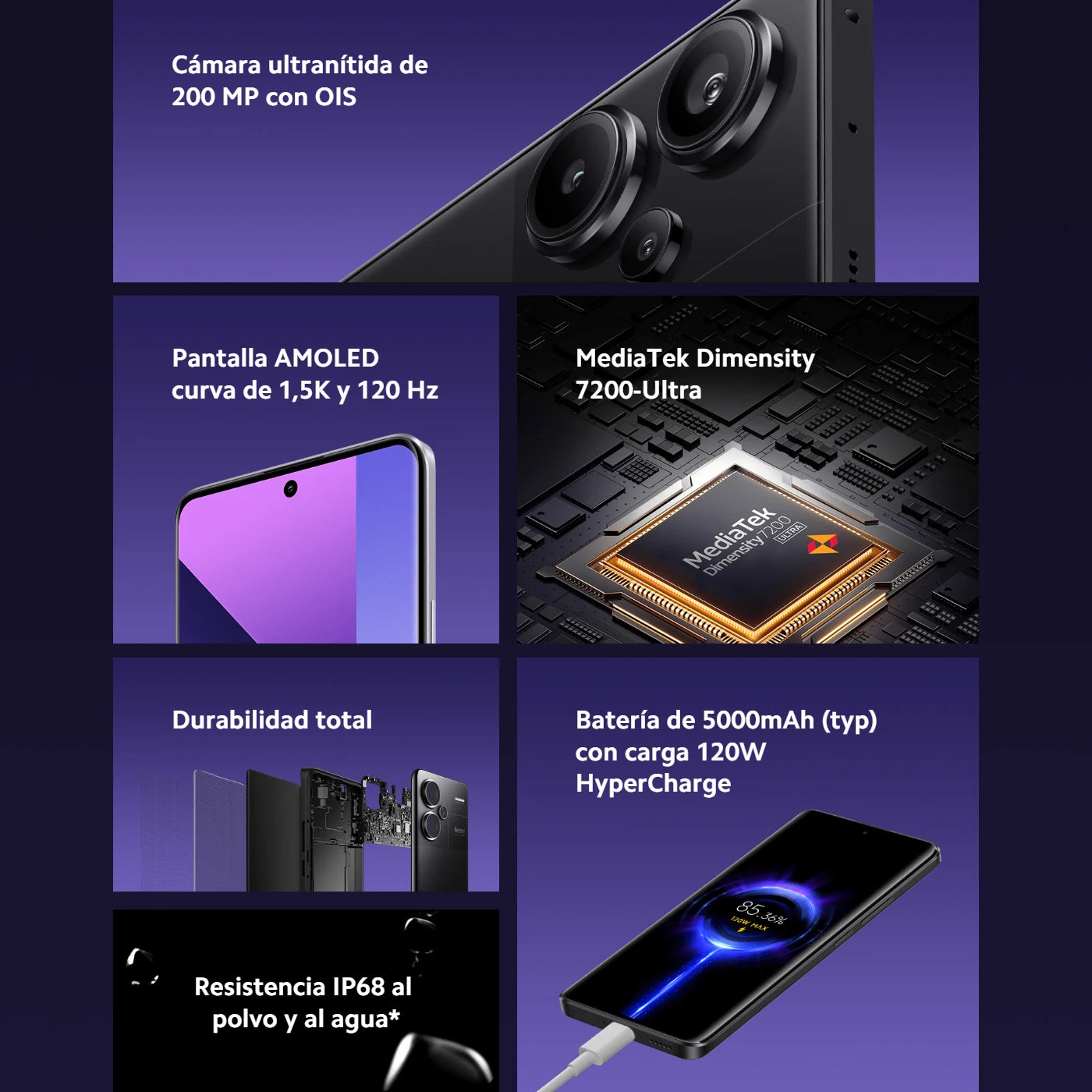 Téléphone portable Xiaomi Redmi Note 13 Pro Plus 5G 8 Go/256 Go 12 Go/512 Go NFC Chargeur UE Version mondiale - Téléphone portable